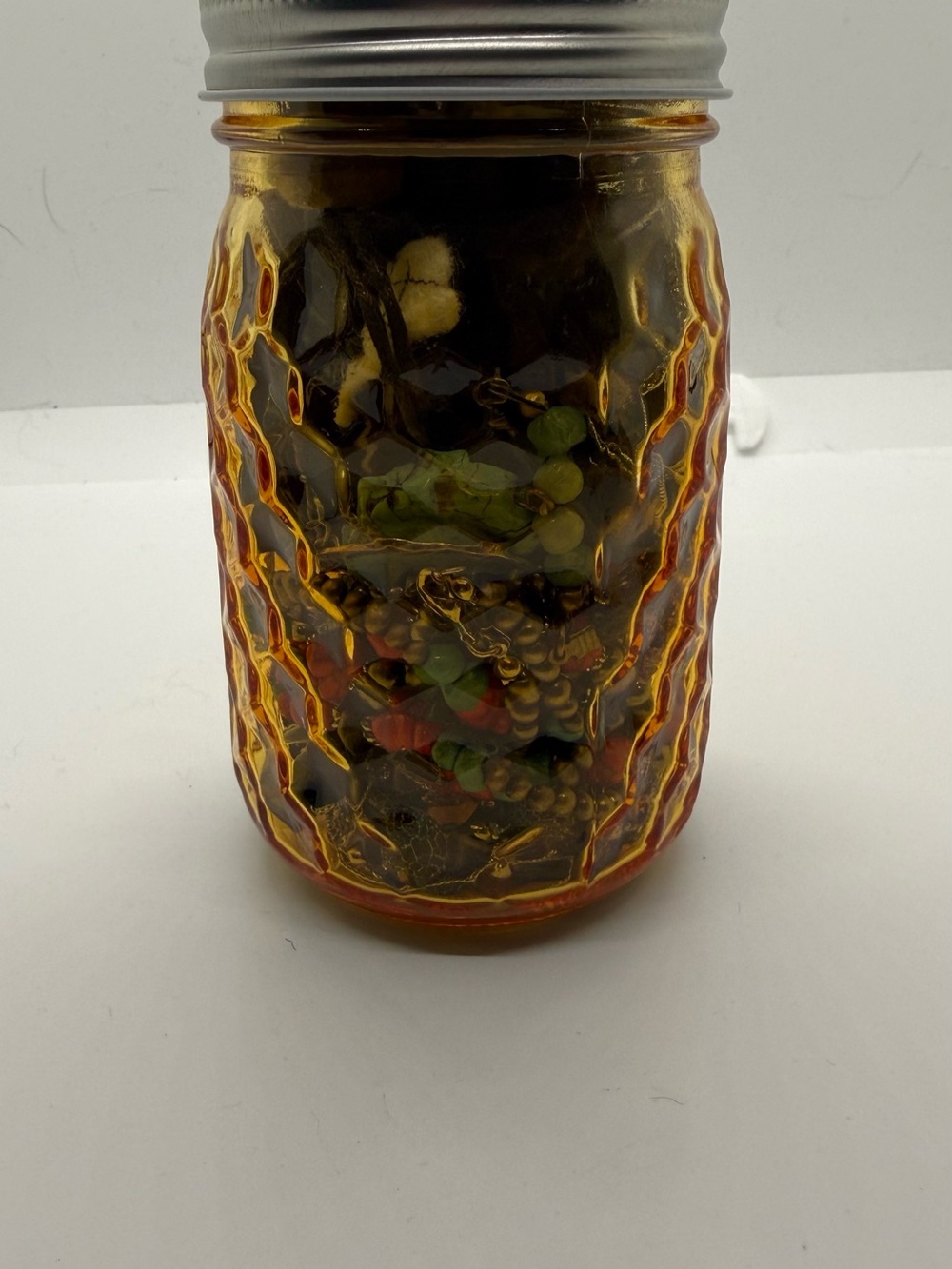 Amber Glass Mystery Jewelry Jar